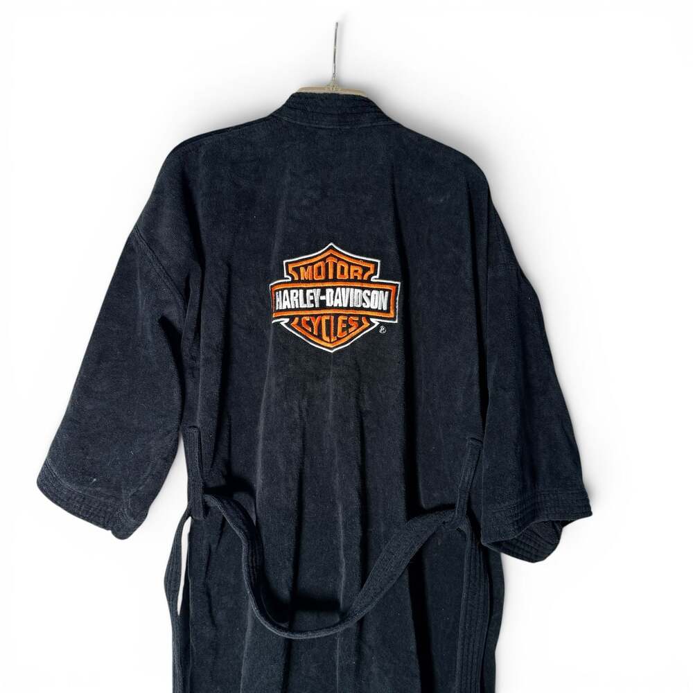 Harley-Davidson Black Terry Cloth Embroidered Logo Bathrobe - Picture 2 of 5